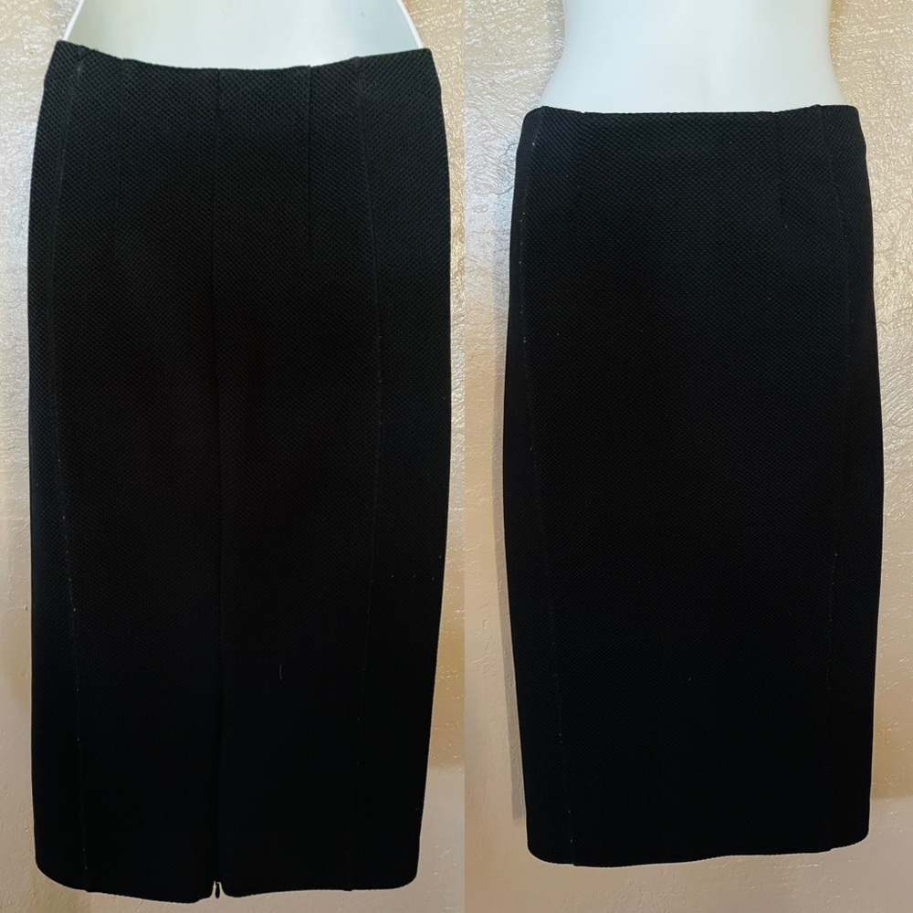 Classic Black Waffle Wave Stretch PENCIL Wiggle SKIRT With Back Zip Hem SMALL